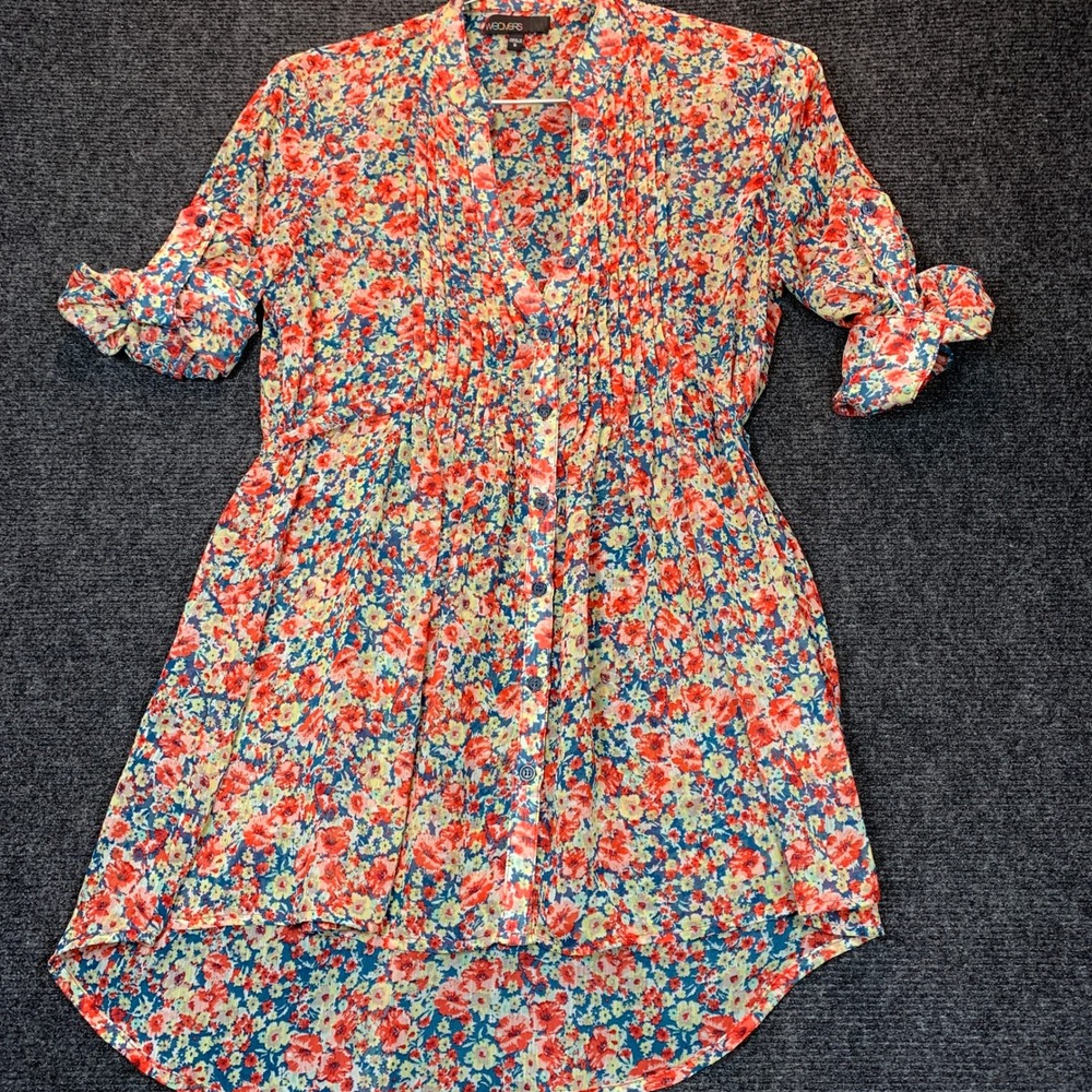 Vintage Floral Sheer Chiffon Tunic Women S Red Boho Cottagecore Pintuck Modest